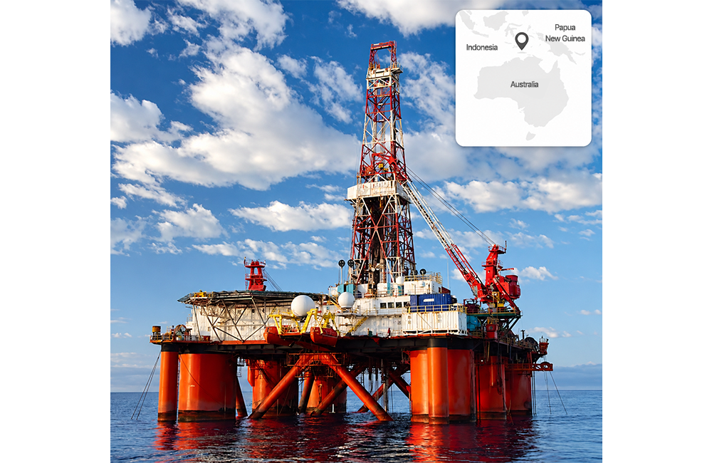 Offshore rig at the Barossa gas field in the Timor Sea, northwest of Darwin, during development