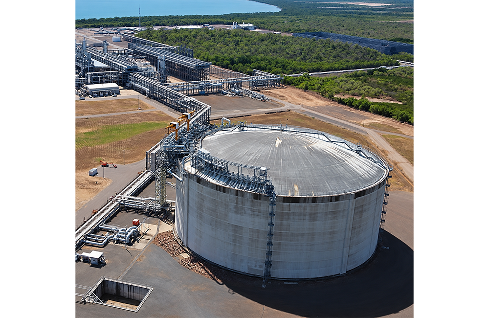 Darwin LNG terminal, where Barossa gas is converted to liquid, seen from above