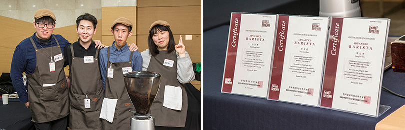 커리어 점프 클래스 1기를 수료한 발달장애인 바리스타들과 그들의 스승인 한훈희 강사