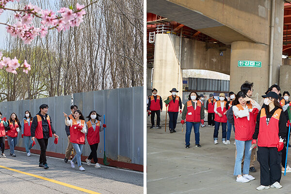 ‘생태계교란 식물 제거 봉사활동에 참여하기 위해 이촌한강공원에 집결한 SK이노베이션 계열 구성원들