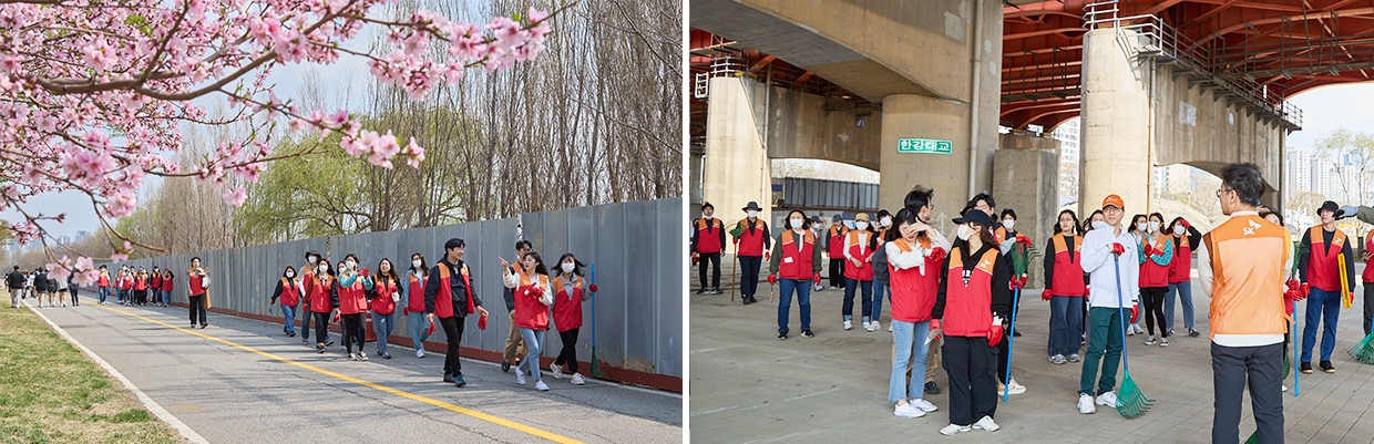 ‘생태계교란 식물 제거 봉사활동에 참여하기 위해 이촌한강공원에 집결한 SK이노베이션 계열 구성원들