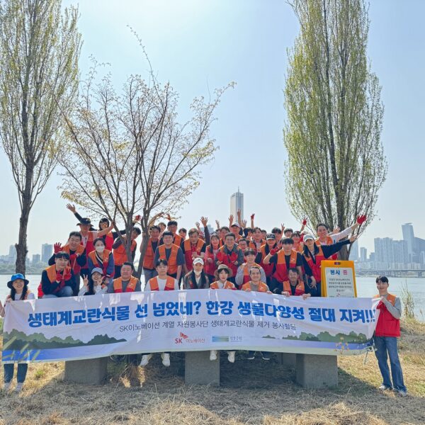 SK이노베이션 계열 구성원들이 서울 용산구 이촌한강공원에서 생태교란식물 제거 작업에 참여했다.