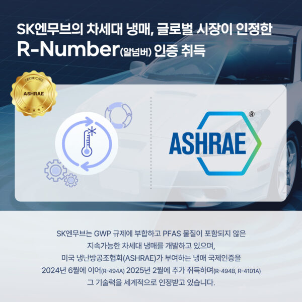 SK엔무브는 GWP 규제에 부합하고 PFAS 물질이 포함되지 않는 지속가능한 차세대 냉매 개발 중