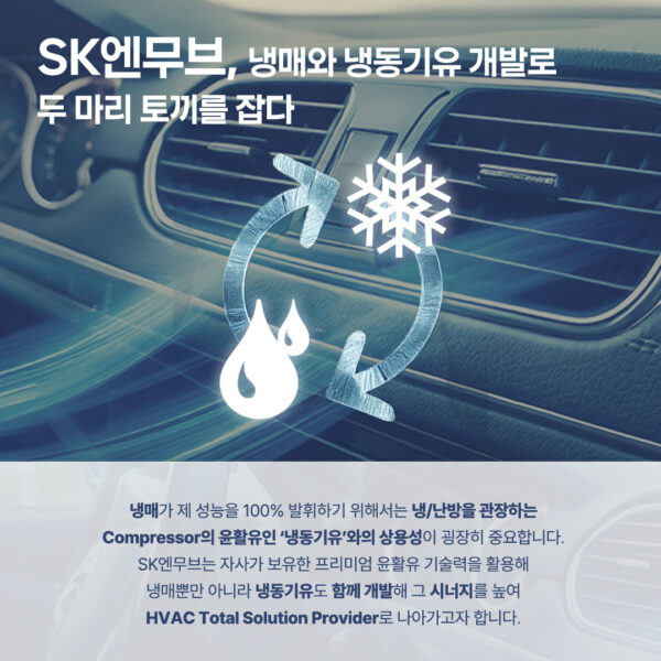 SK엔무브는 냉매와 냉동기유를 모두 개발. 둘의 상용성이 중요