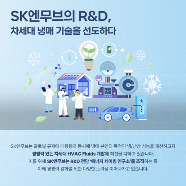 SK엔무브는 경쟁력 있는 차세대 HVAC 플루이드 개발을 위해 R&D 전담 연구소 조직