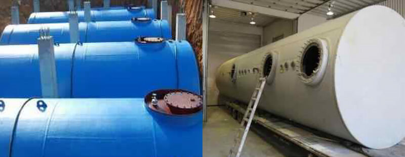 왼쪽 FRP 이중벽 지하 탱크 오른쪽 HDPE 이중벽 지하 탱크