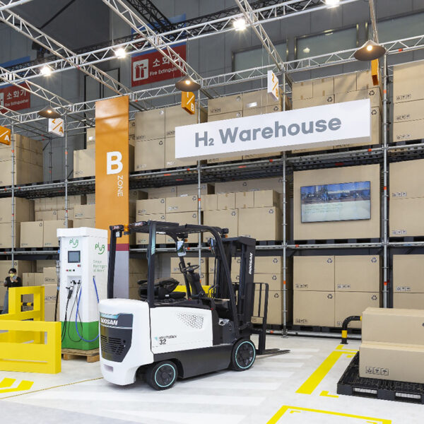 8월 31일~9월 3일 일산 킨텍스에서 열리는 ‘H2 MEET 2022′ SK E&S 전시관 내에 마련된 H₂ Warehouse 전경